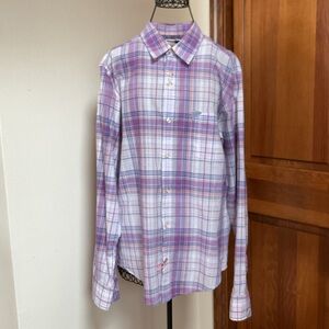 Boss Orange Men's Purple Plaid Shirt, Medium